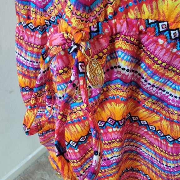 Luli Fama V-Neck Racerback Swim Cover-Up Dress Multi Color Pattern Cinch Resort - Picture 11 of 14